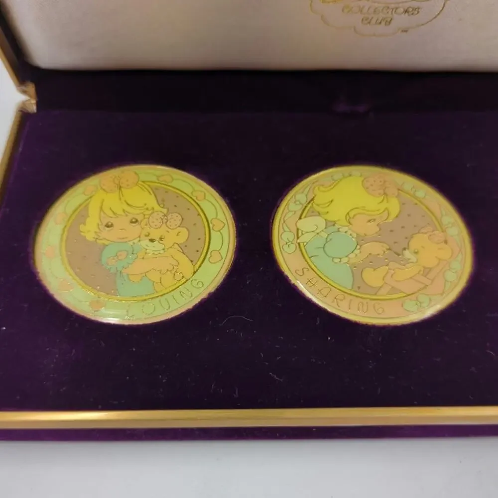 Vintage Enesco Precious Moments Collectors Club Enameled Three Coin Set